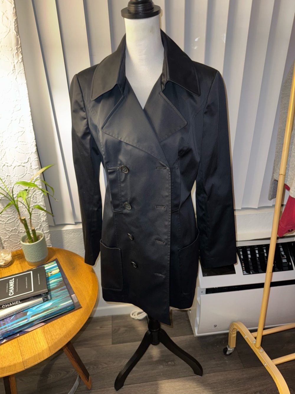 Insight Black Double-Breasted Trench Coat